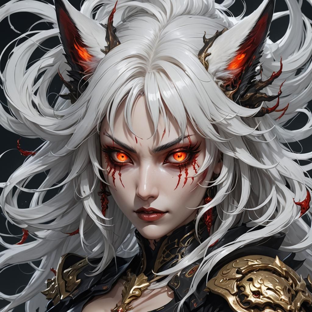 Possessed Kitsune Girl Portrait in Bioluminescent Style