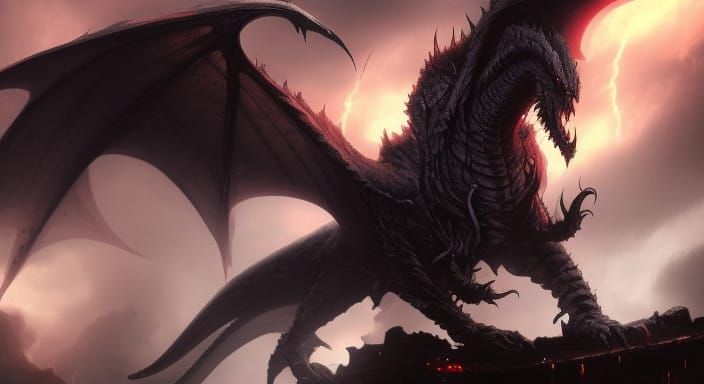 Fierce Black Storm Dragon in Dark Fantasy Style