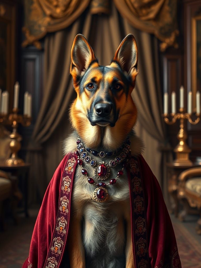 Renaissance German Shepherd Portrait in Golden Light