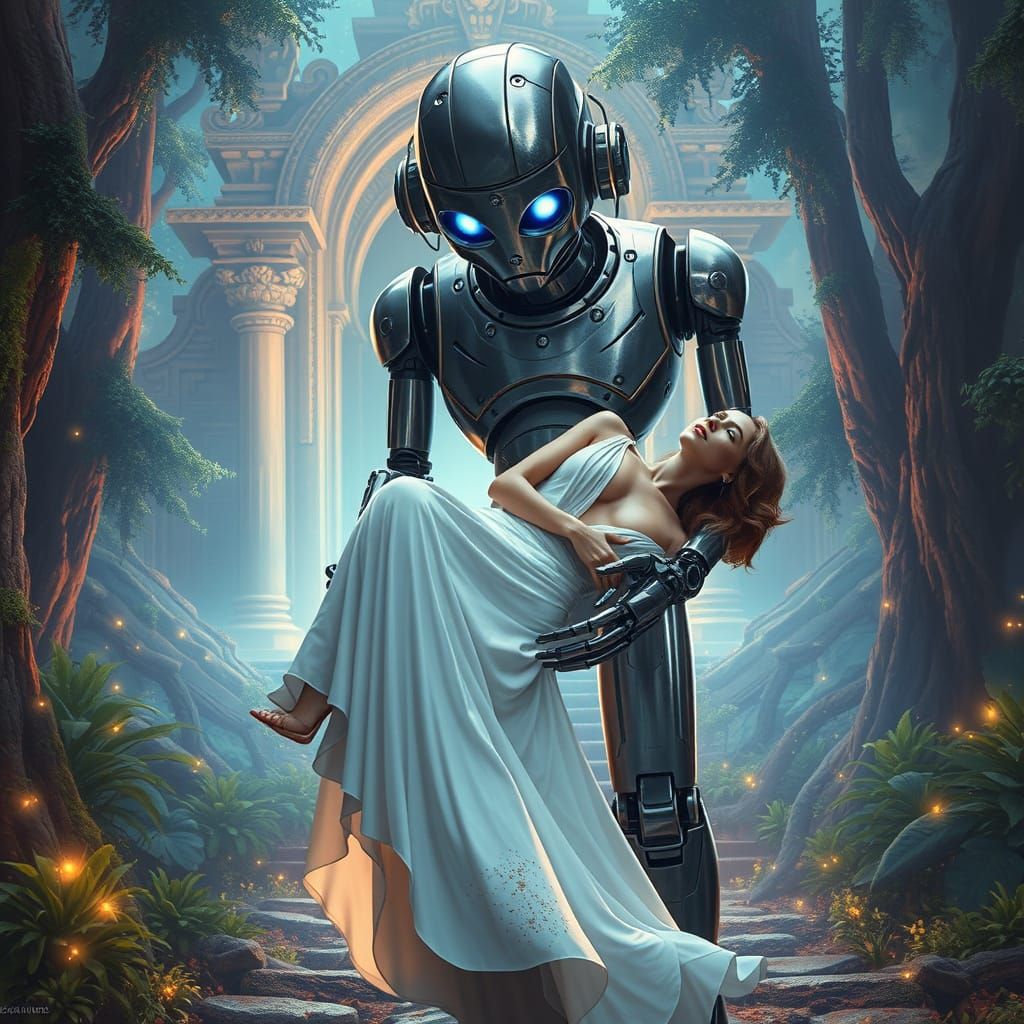 Robby the Robot in a Dreamlike Scene of Sci-Fi Wonder