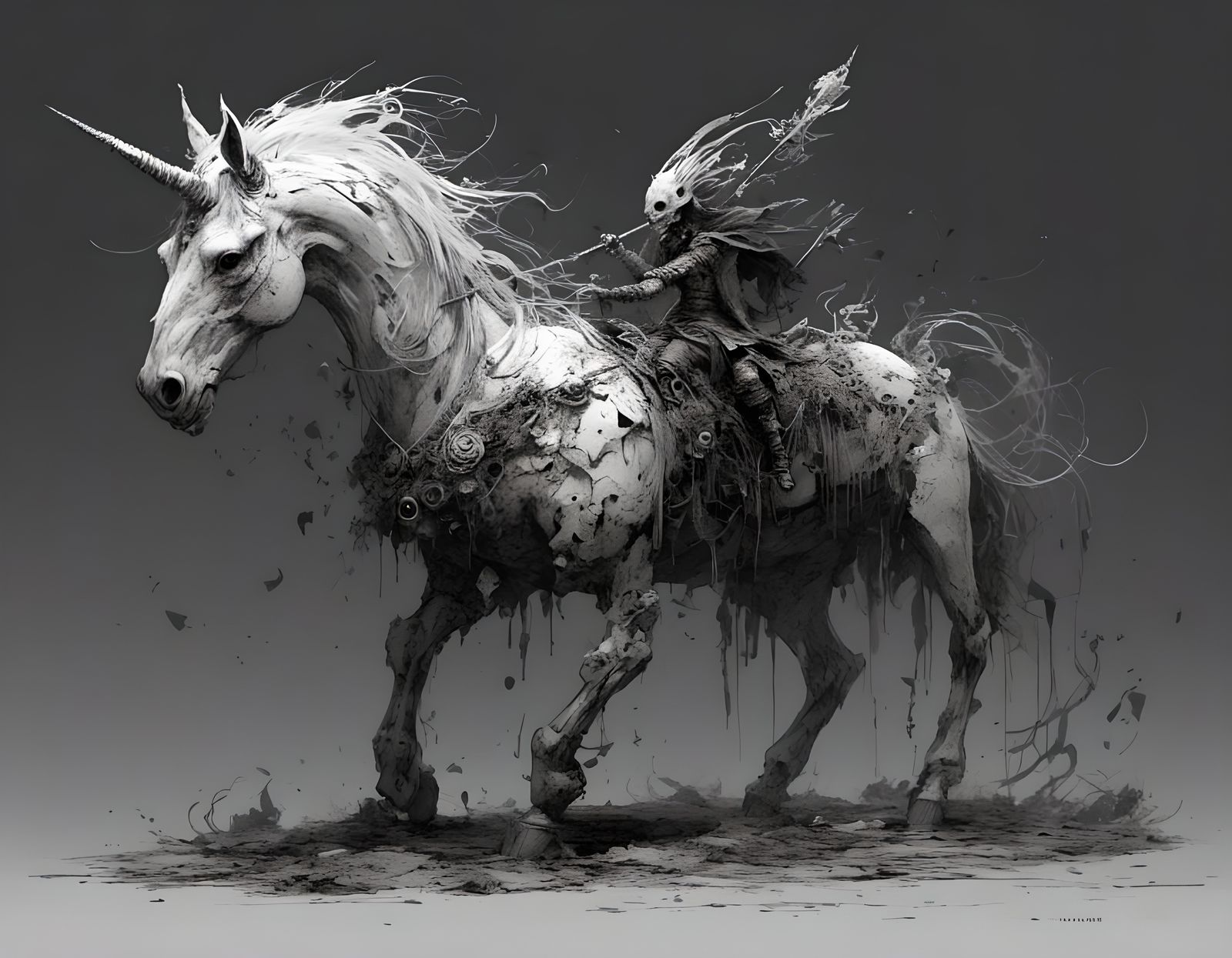 Undead Unicorn Sketch in Line Art Style