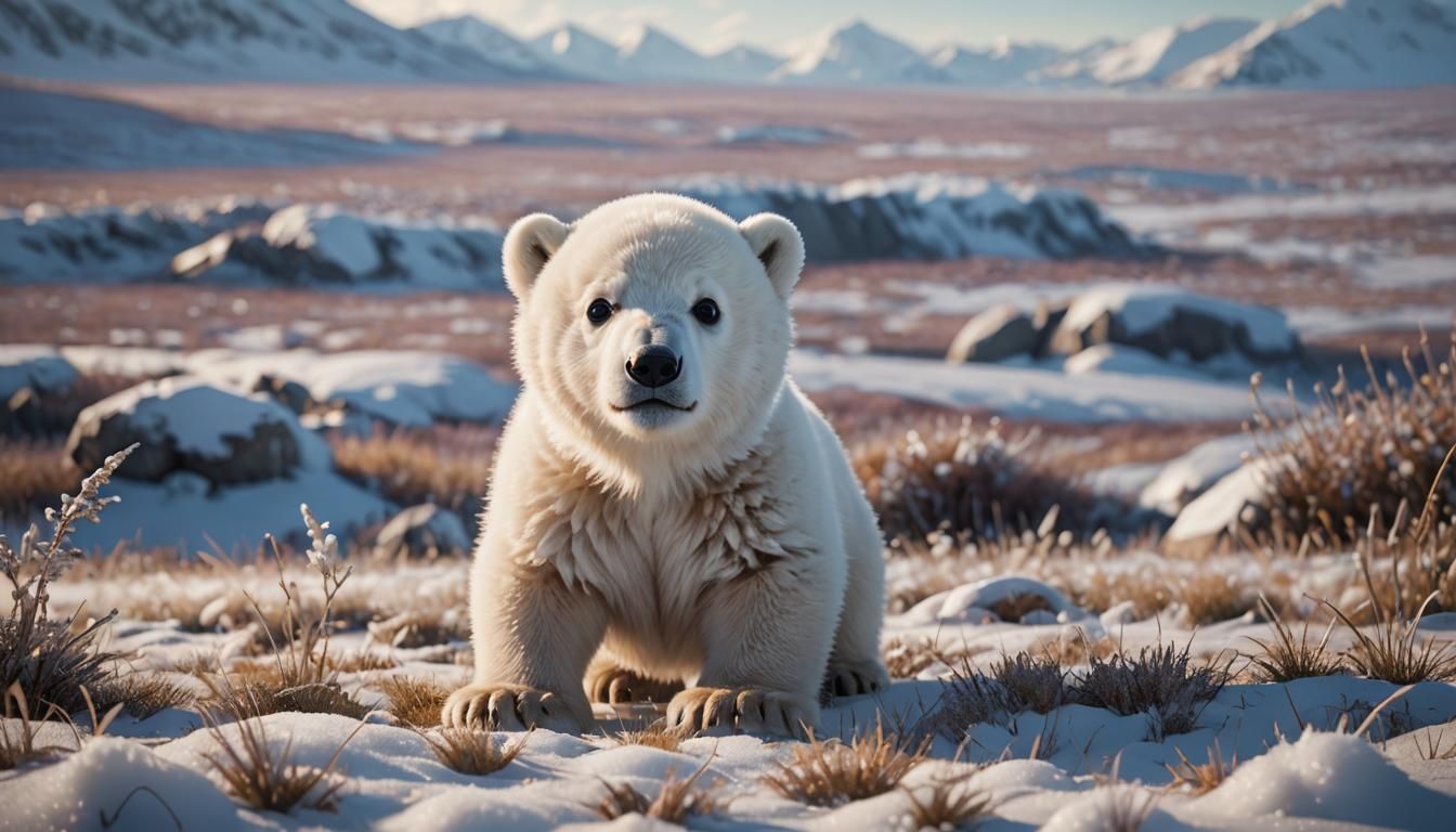 Adorable Polar Bear Cub in Snowy Tundra