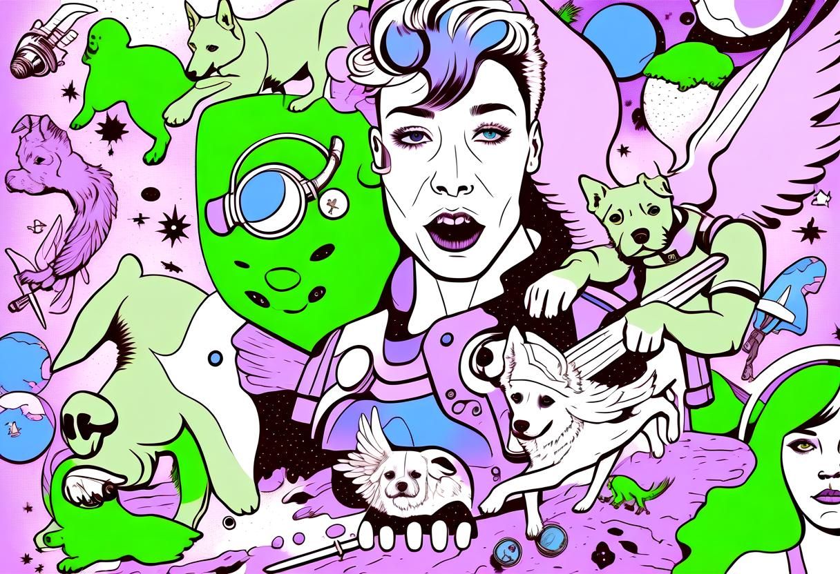 Surreal Fantasy Illustration with Angel and Astronaut