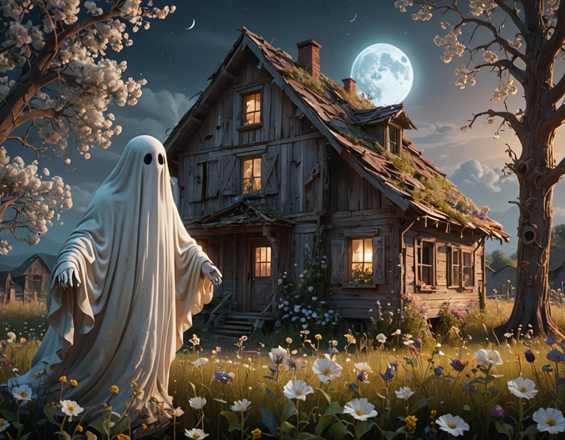 Ethereal Ghost in Moonlight: A Cinematic 3D Render