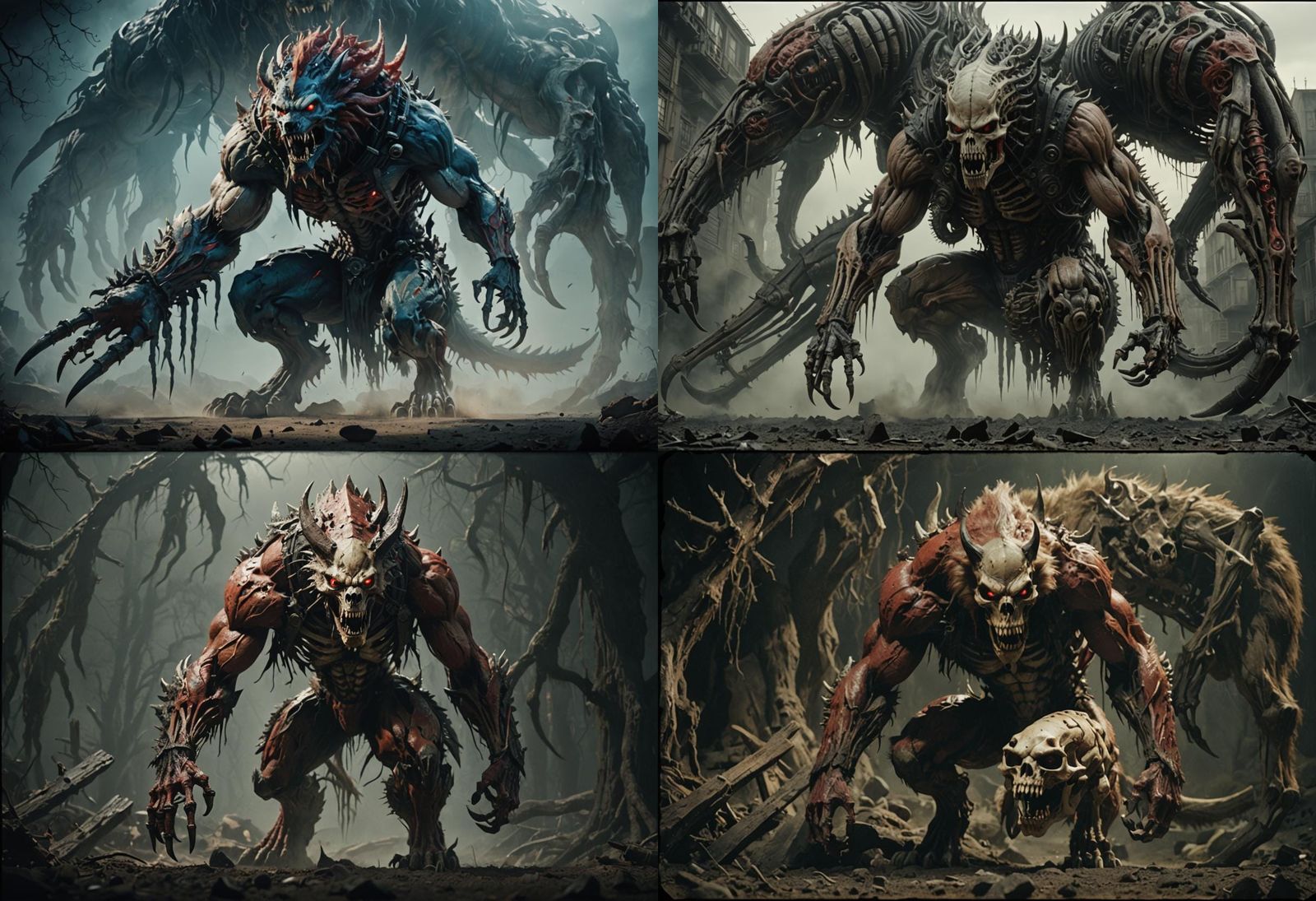 Bipedal Wolf-Skulled Beast with Exposed Muscle