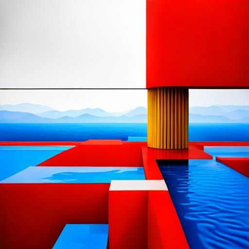 Mondrian Style Geometric Landscape Art