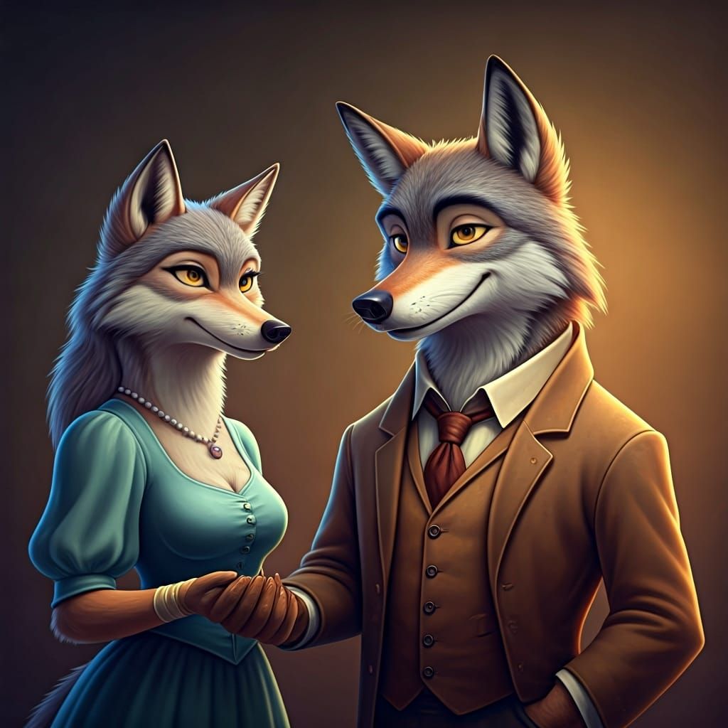 Coyote and Wolf Couple in Disney Style