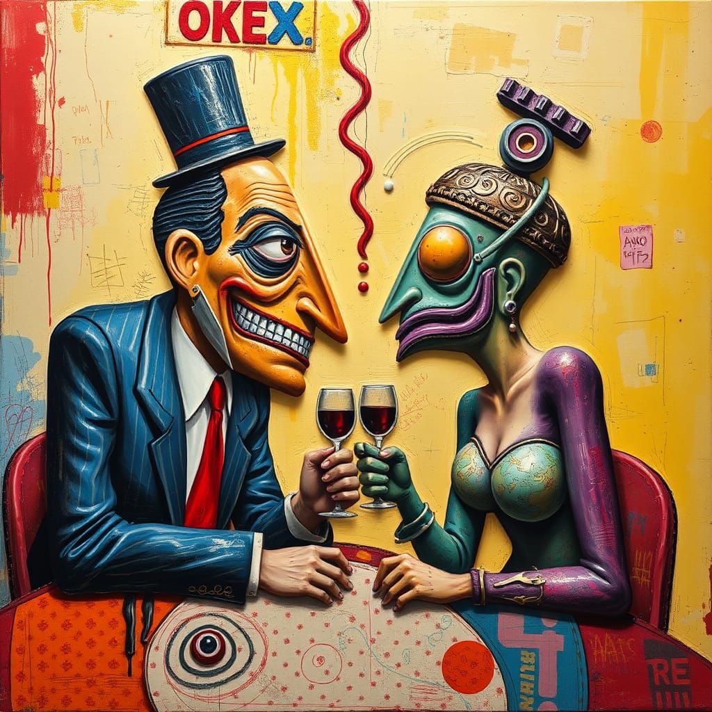 Eerie Sci-Fi Pop Divorce in Cubist Surrealist Style