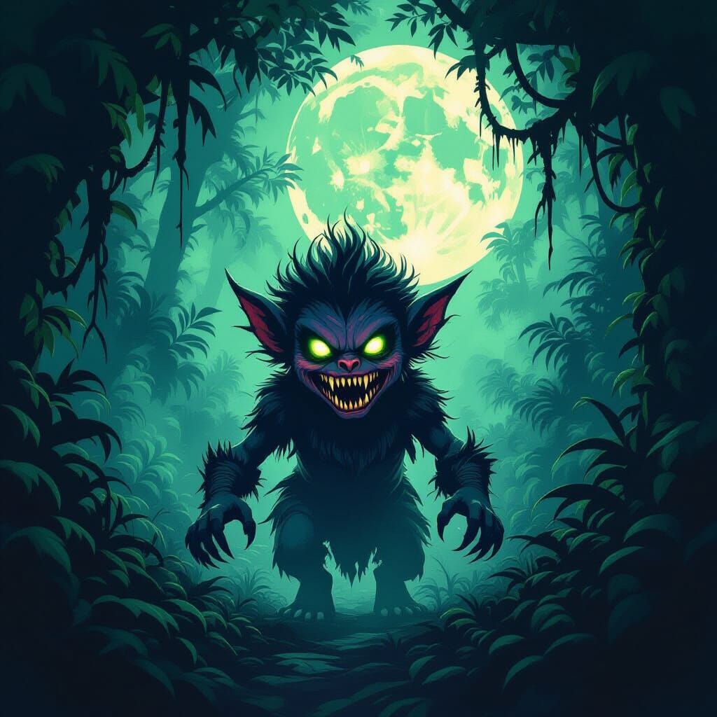 Eerie Tiyanak Emerging from Moonlit Jungle