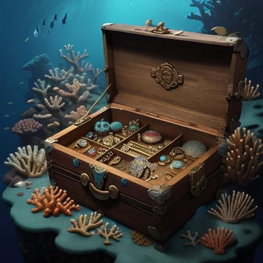 Sunken Treasure Chest at the Bottom of the Sea