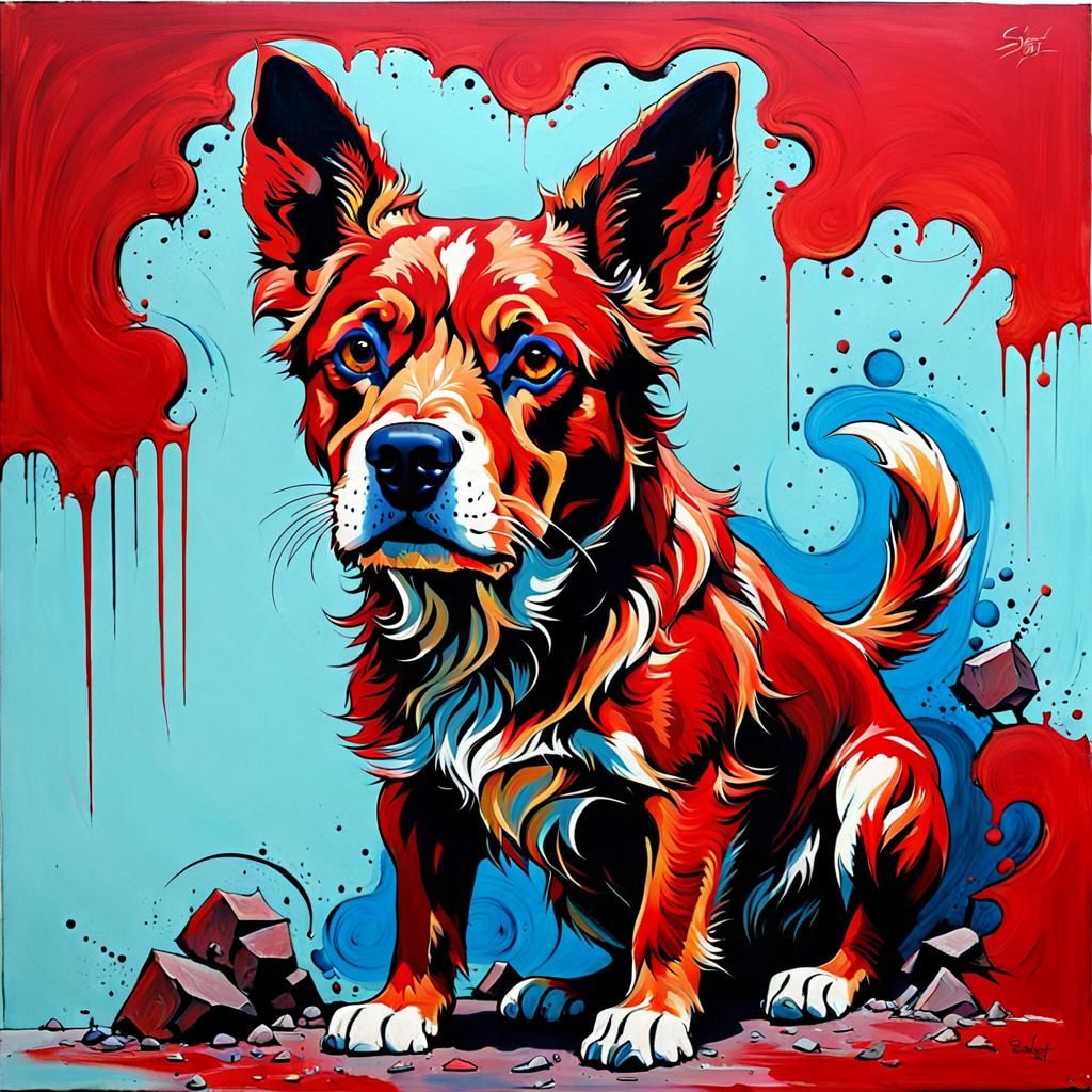 Clifford the Big Red Dog Painting in Abstract Style