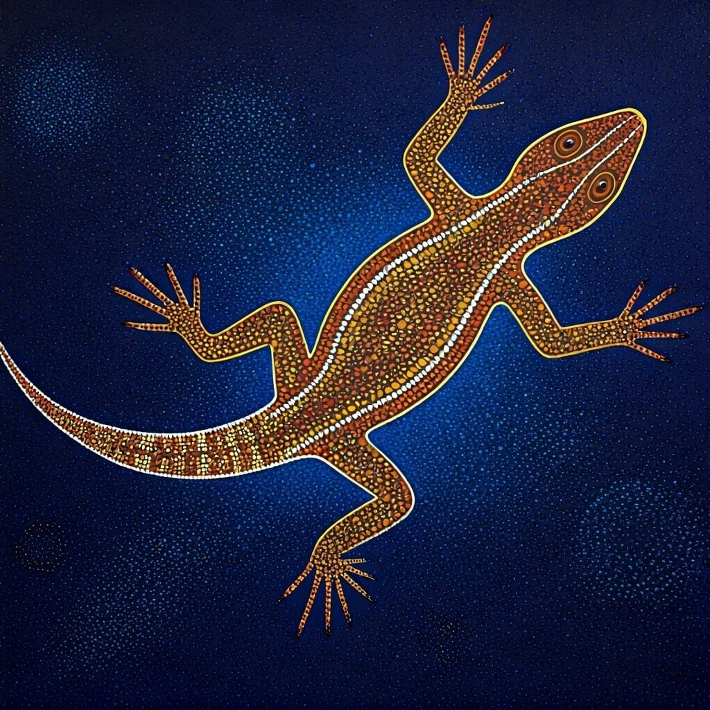 Perentie Lizard in Aboriginal Dot Painting Style