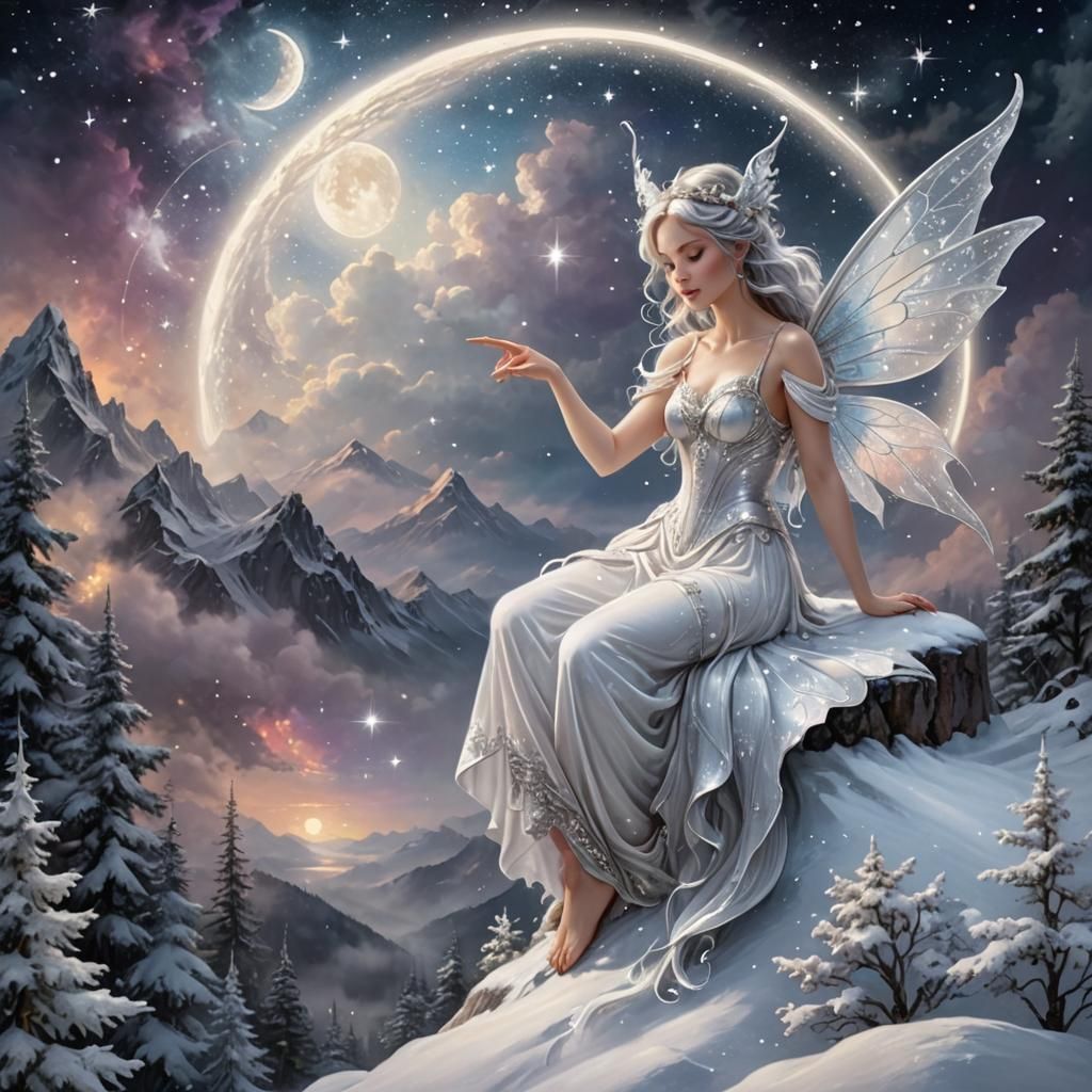 Sparkling Fairy on Snowy Mountain in Chalk Art