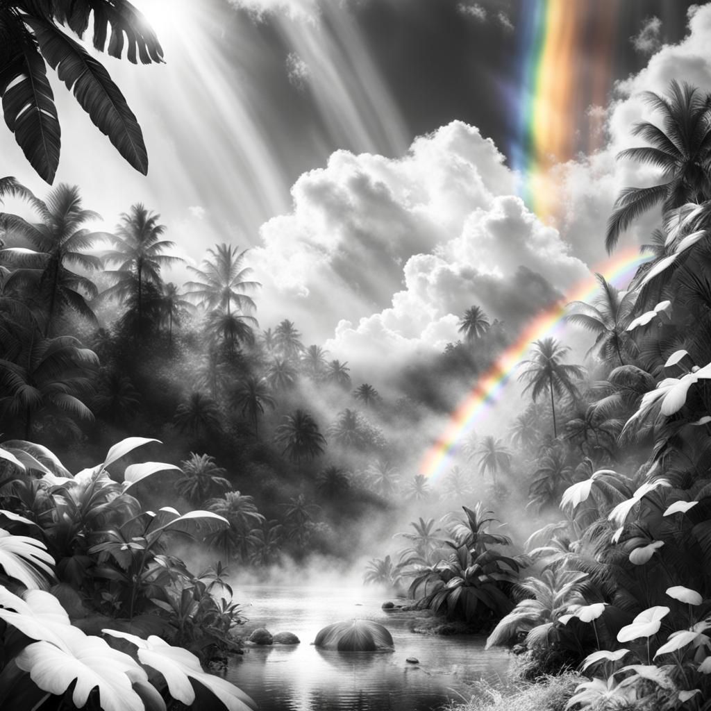 Ethereal Rainforest with Rainbow and Double Exposure