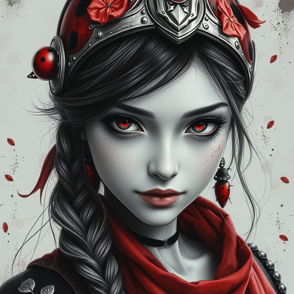 Charcoal Portrait of Red Medieval Princess