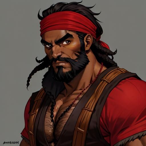 Handsome African Pirate Portrait with Red Headband