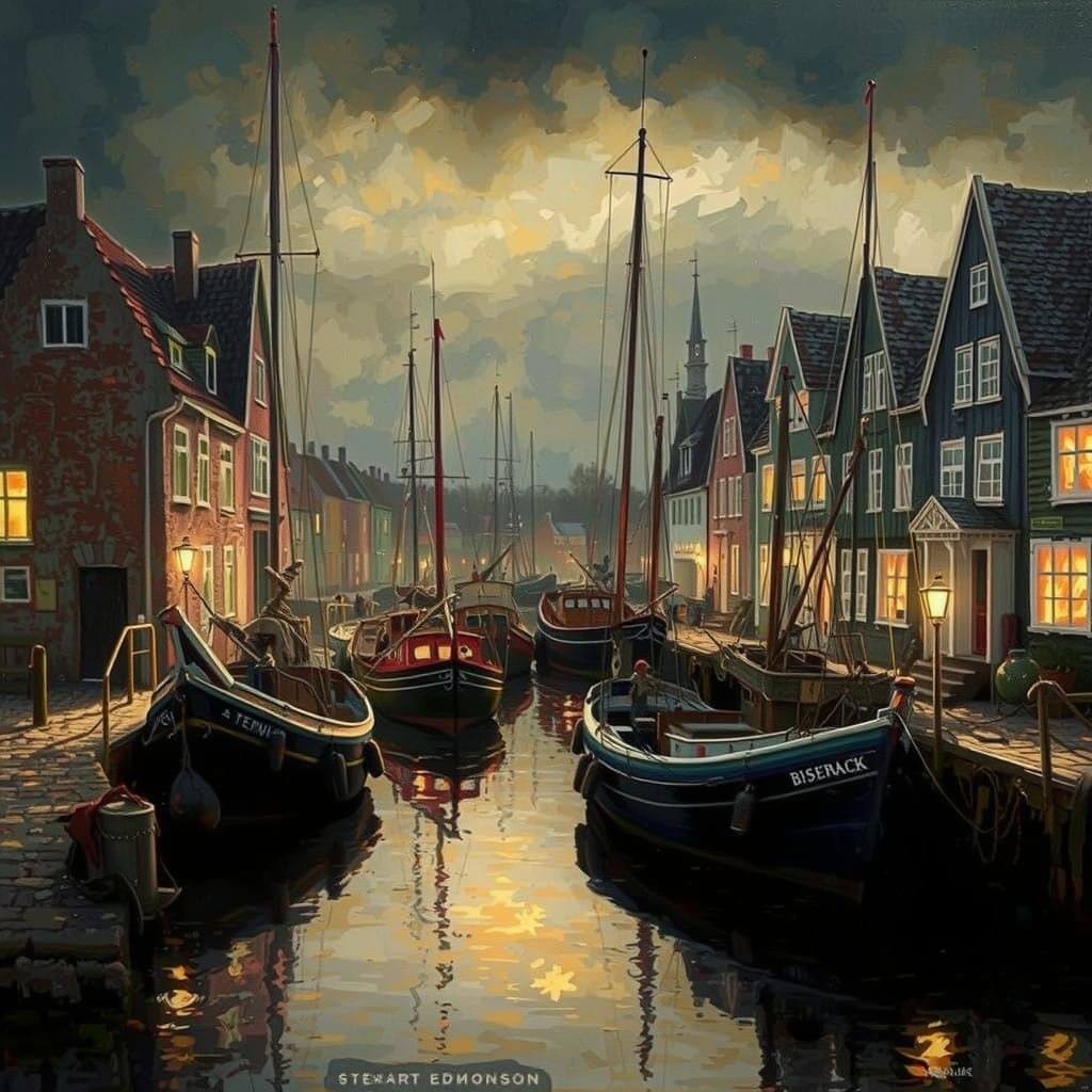 Vibrant Danish Fishing Village at Dusk