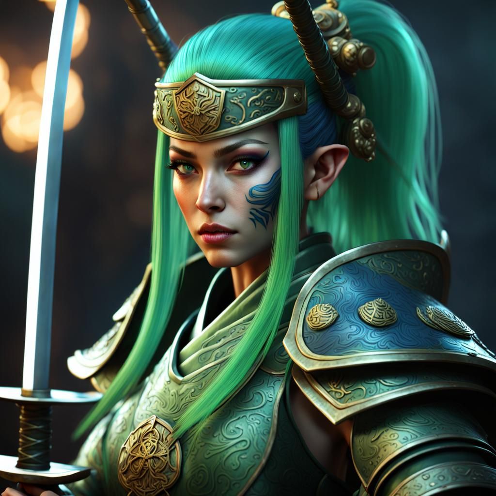 Sea Elf Samurai in Shogun Armor: Digital Art