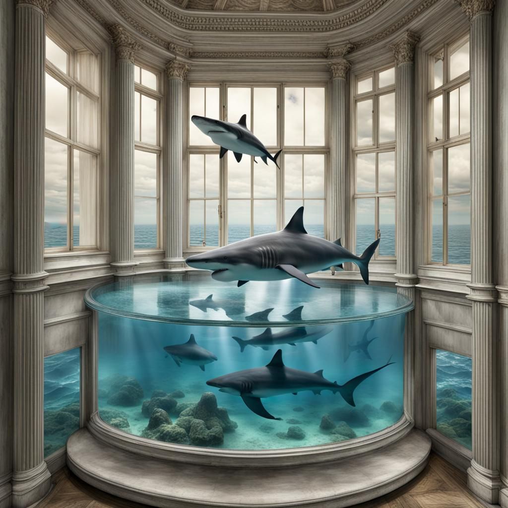 Water Orb Enclosing Sharks Creates Mesmerizing Scene