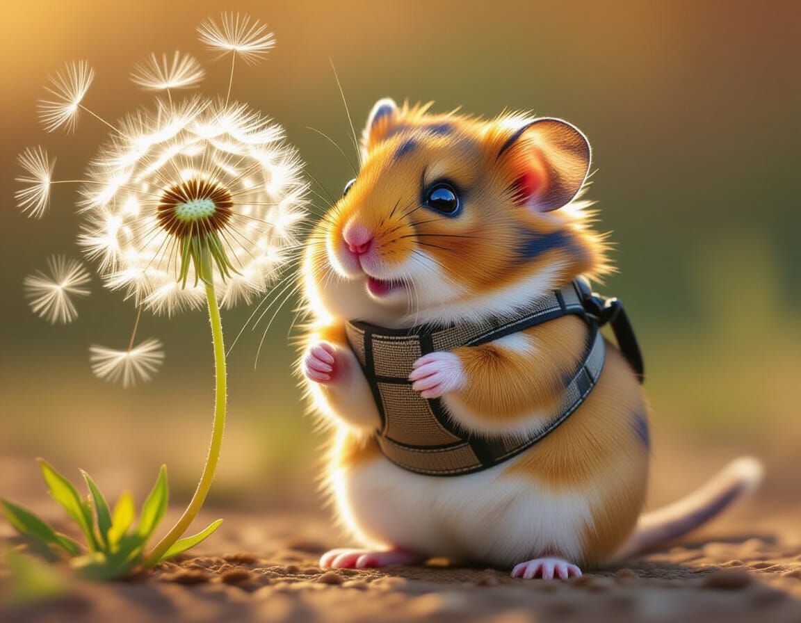 Hamster's Dandelion Wish: A Hyperrealistic Image