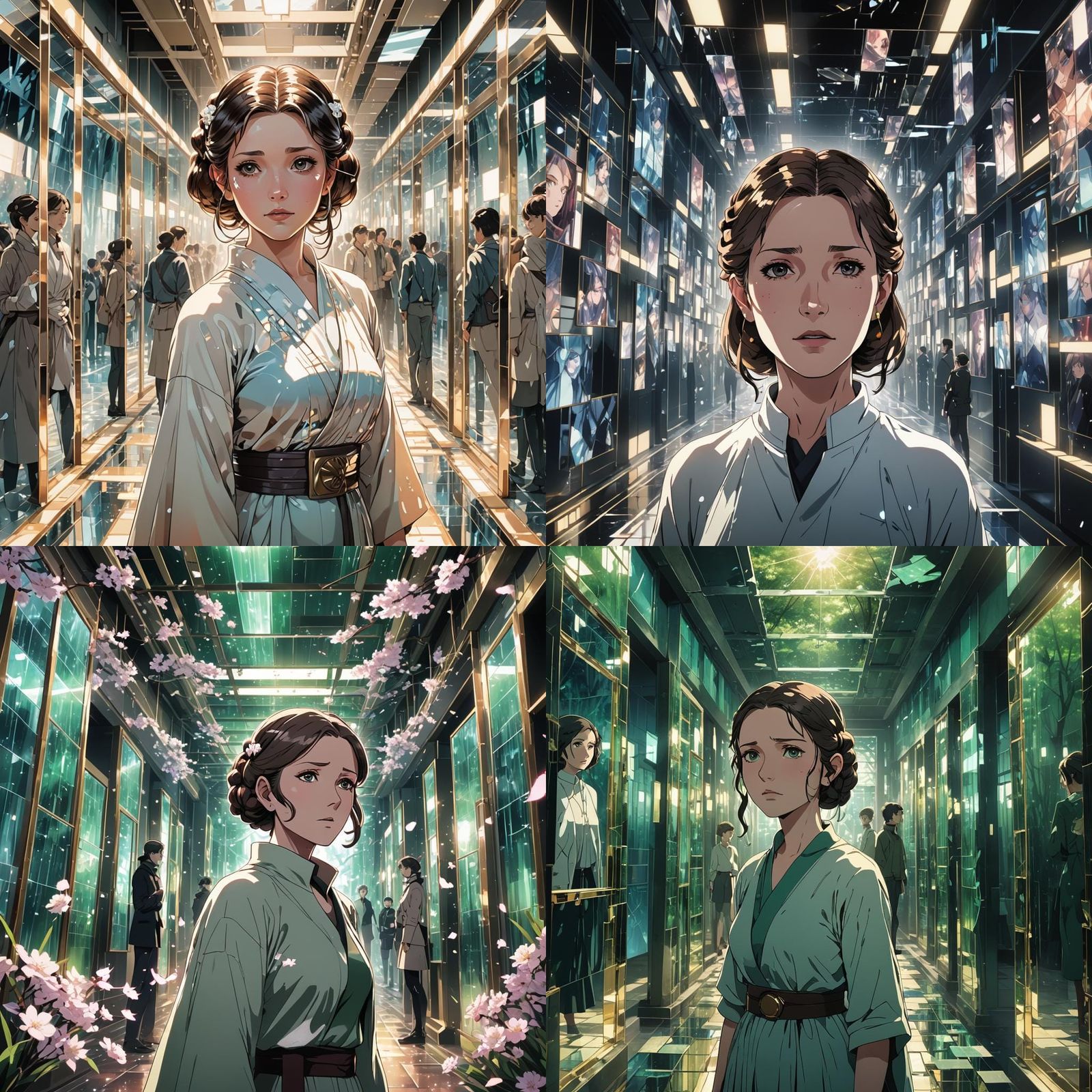 Infinite Mirrored Corridor Shifting to Tranquil Village