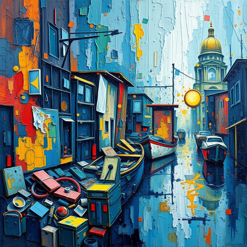 Abstract Pixelated Dismantling in Neo-Impressionist Style