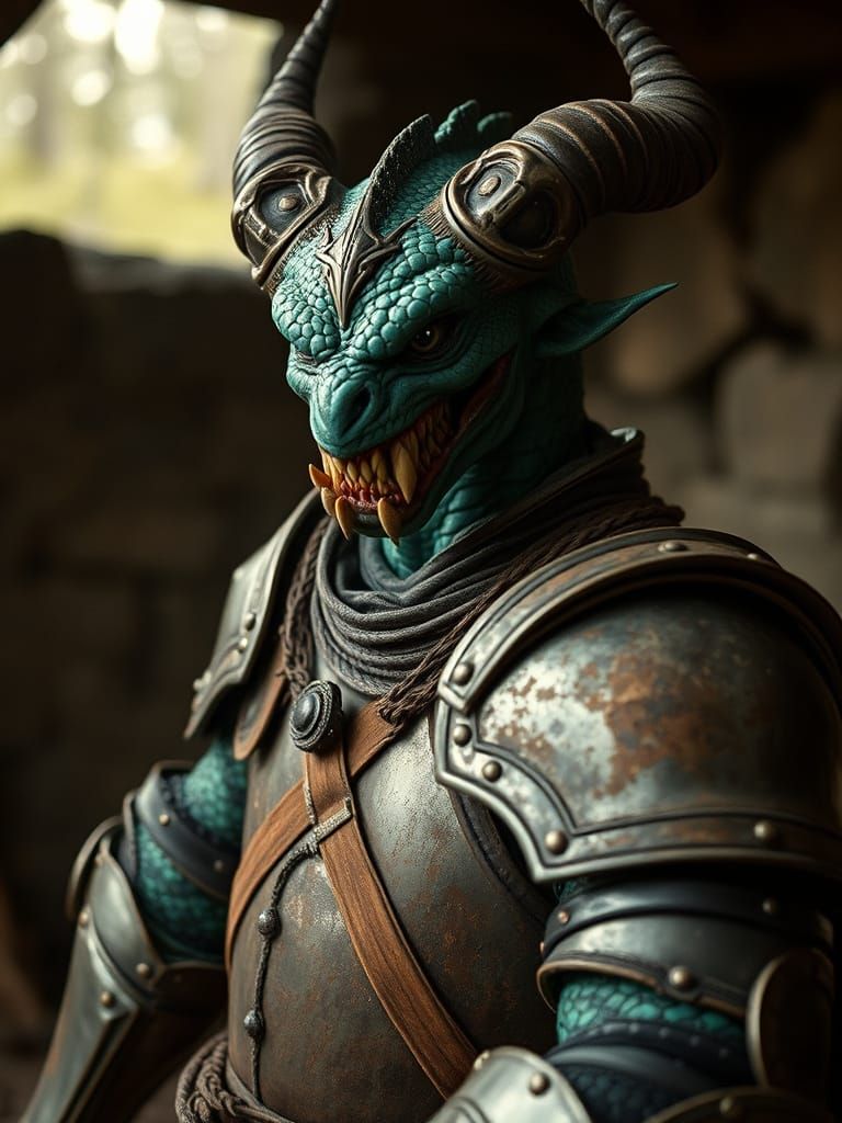 Medieval Demon Knight in Turquoise Scales