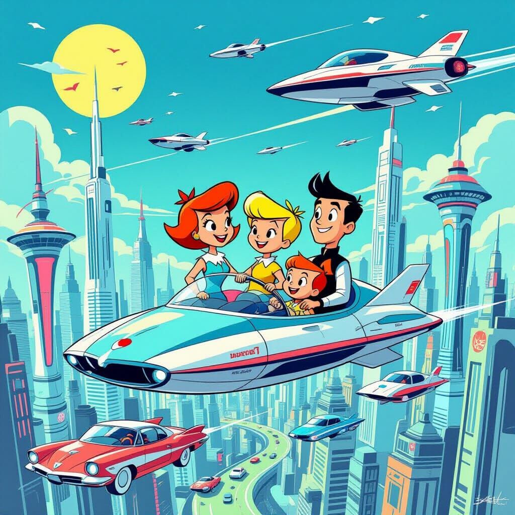 The Jetsons: Retro-Futuristic Family in Vibrant Cityscape
