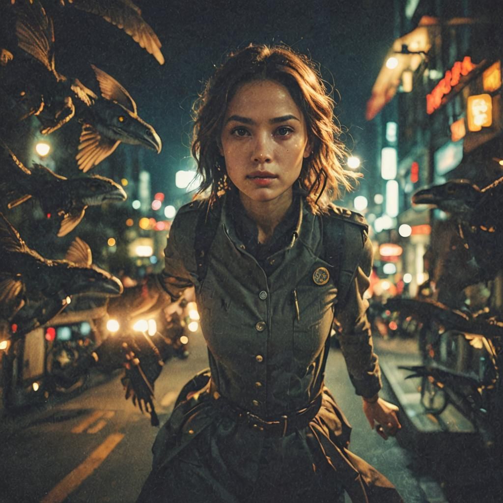 Beautiful Woman in City Night Cinematic Still
