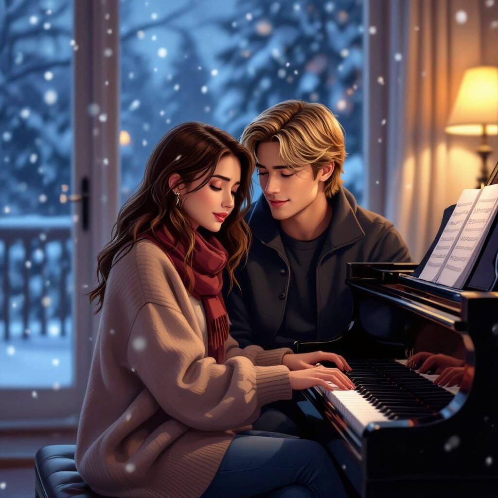Cozy Evening Piano Serenade in Romantic Snowfall