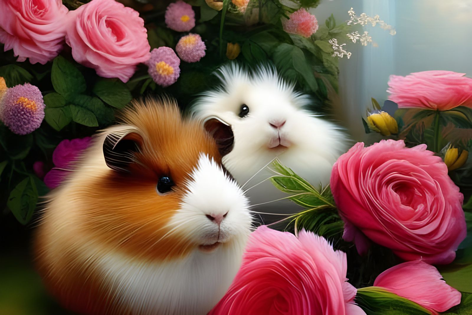 Cute Guinea Pigs with Roses in Renaissance Decor
