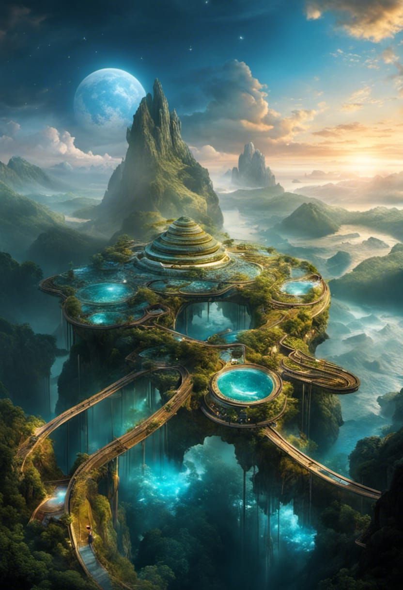 Futuristic city suspended in the sky