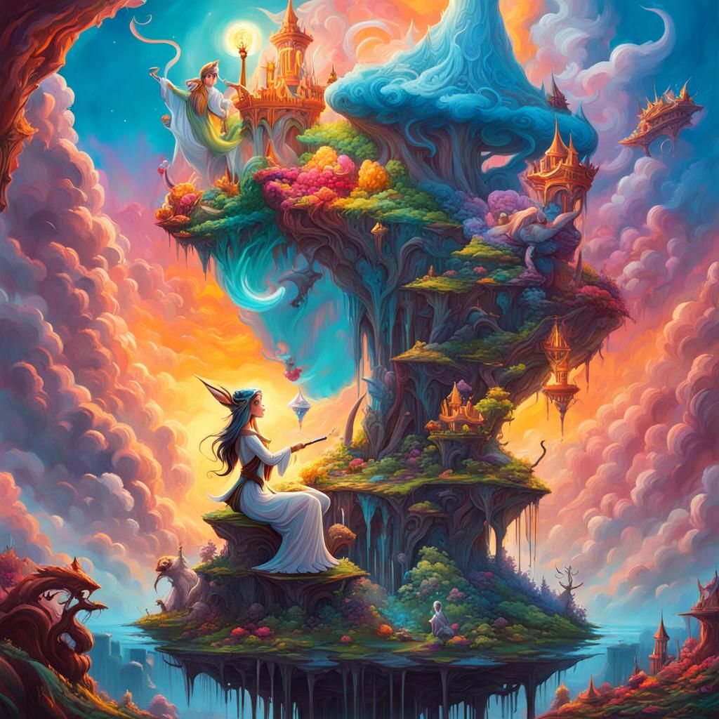 Elf Queen and Chimeras: Graffiti Splash Art