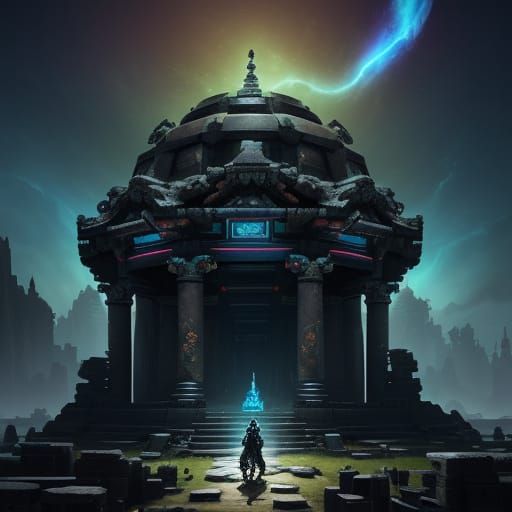 Obsidian Automaton Guarding Cosmic Temple Ruins