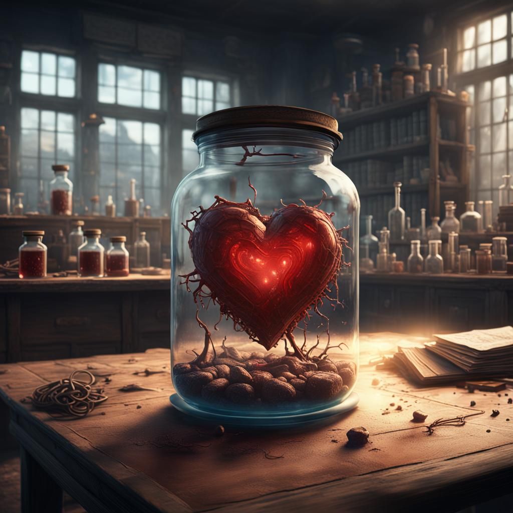 Heart in a Jar in Dusty Laboratory