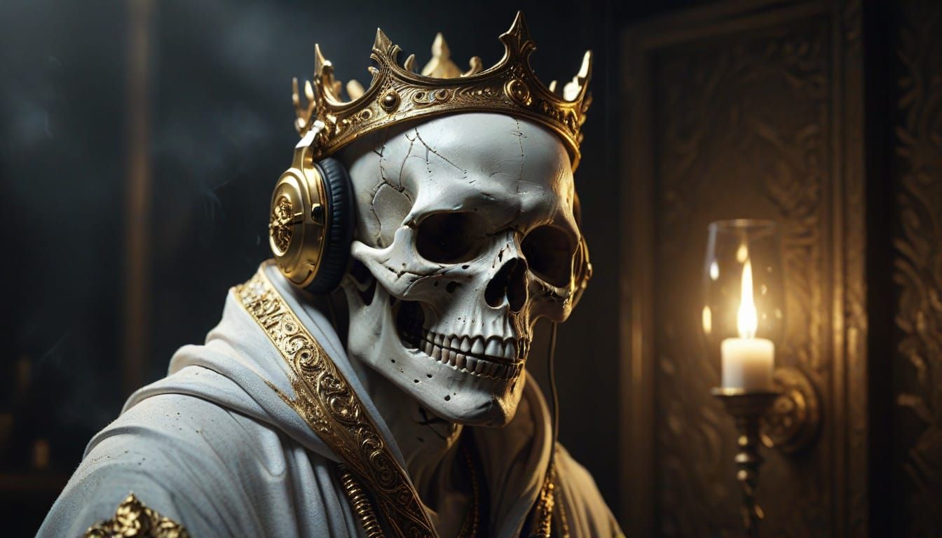 Golden Chalk Skull in Regal Attire