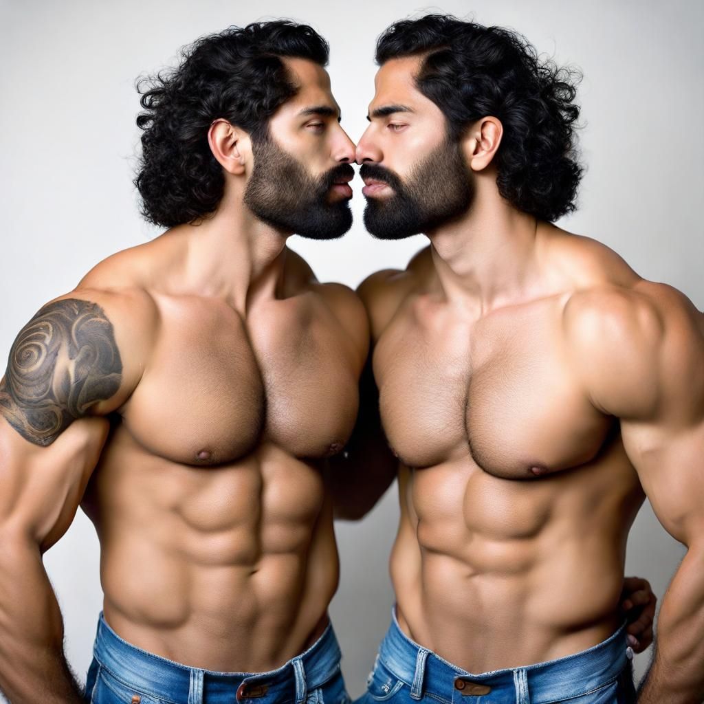 Latino Twins Mirror Kiss: Symmetrical Image