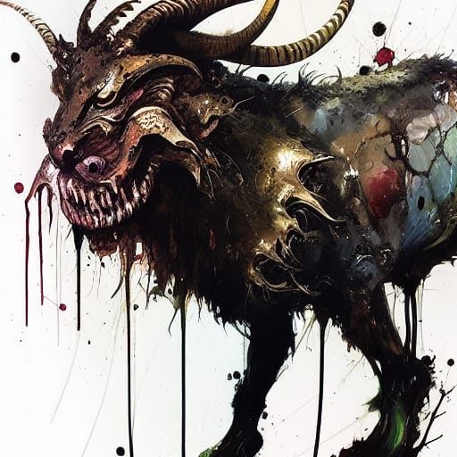 Detailed Chimera with Glowing Eyes, Paint Splatter Style