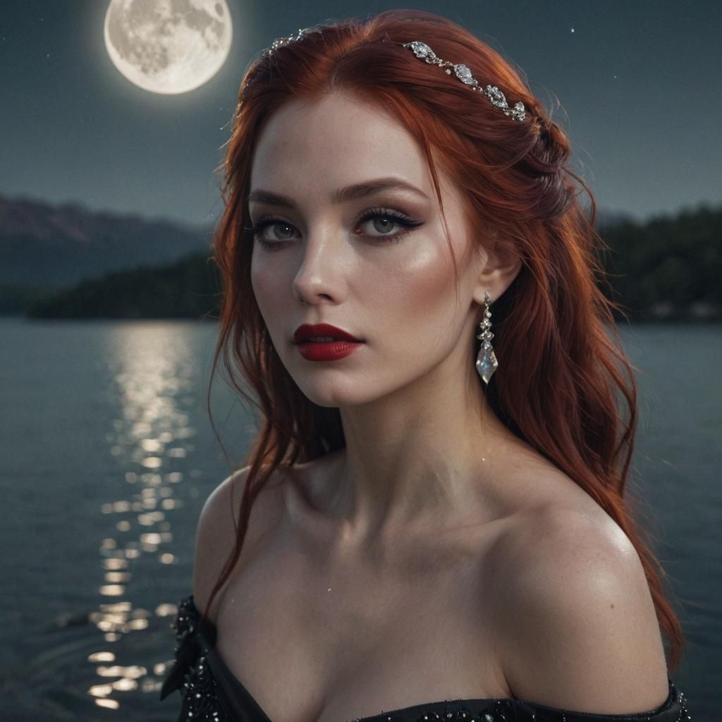 Fantasy Goddess Portrait with Red Hair as Digital Painting