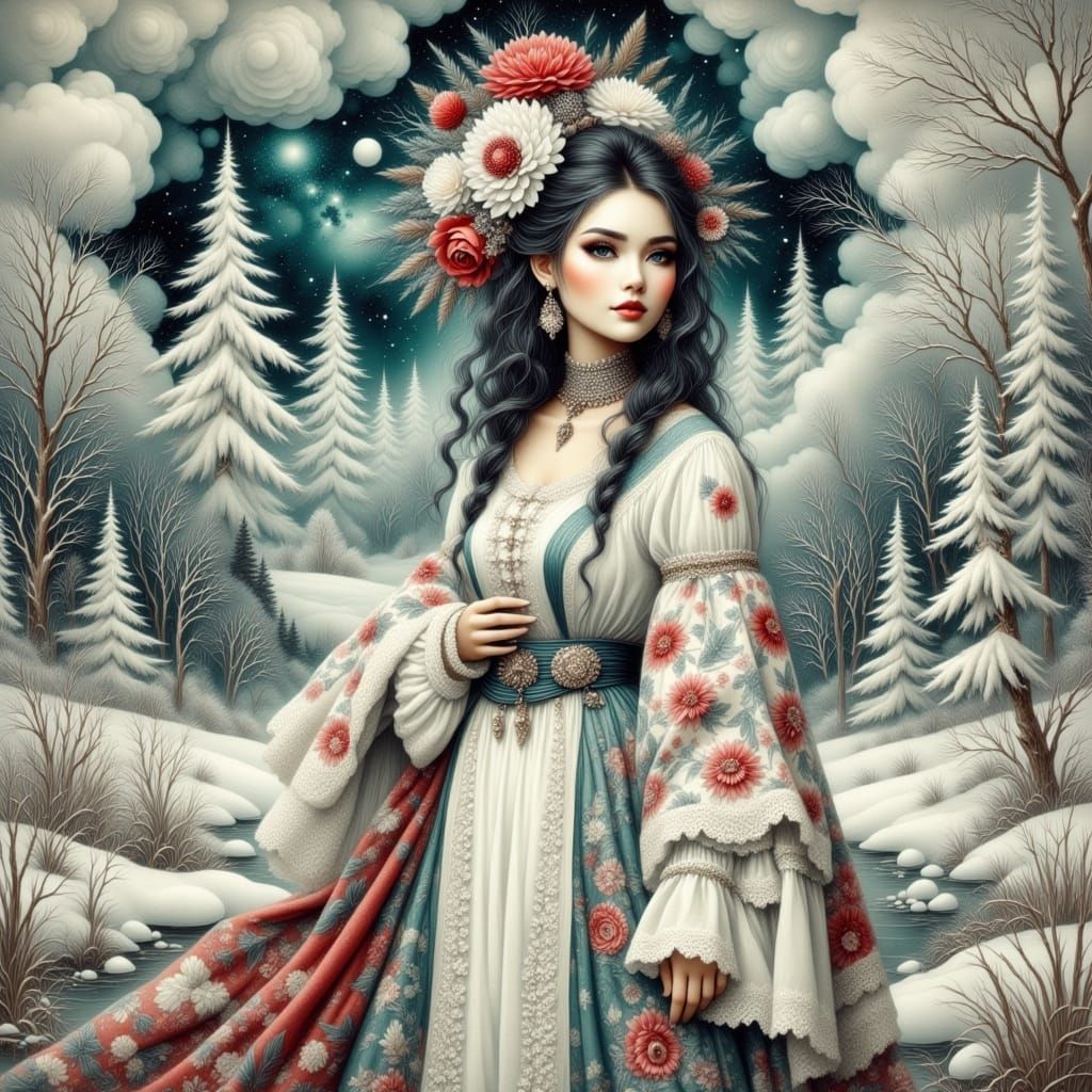 Airbrush style, with bold black lines and red lines