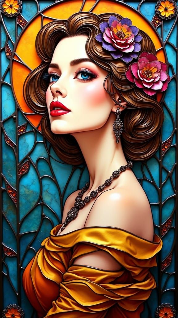 Elegant Portrait in Quilled Stained Glass