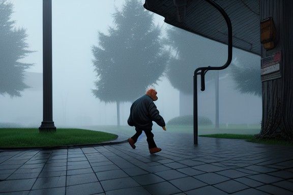 Creepy Man at Playground in Cel-Shaded Style