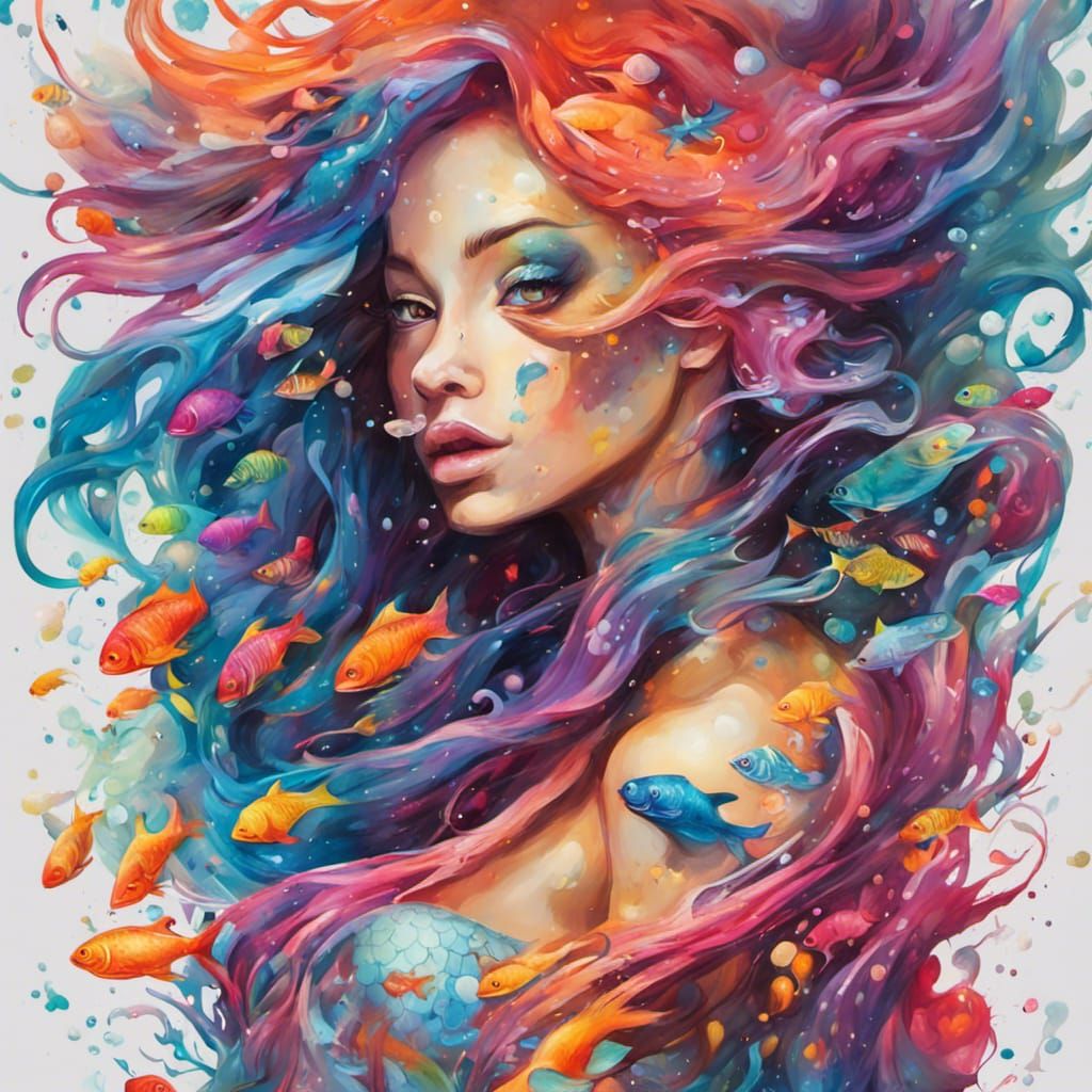 Colorful Mermaid Undersea Graffiti Art
