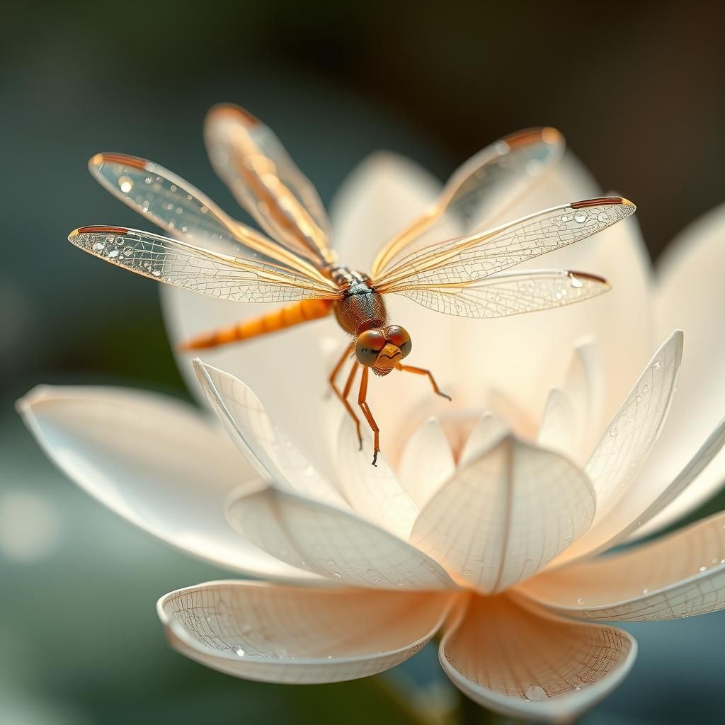 Dewdrop Dragonfly on Origami Water Lily