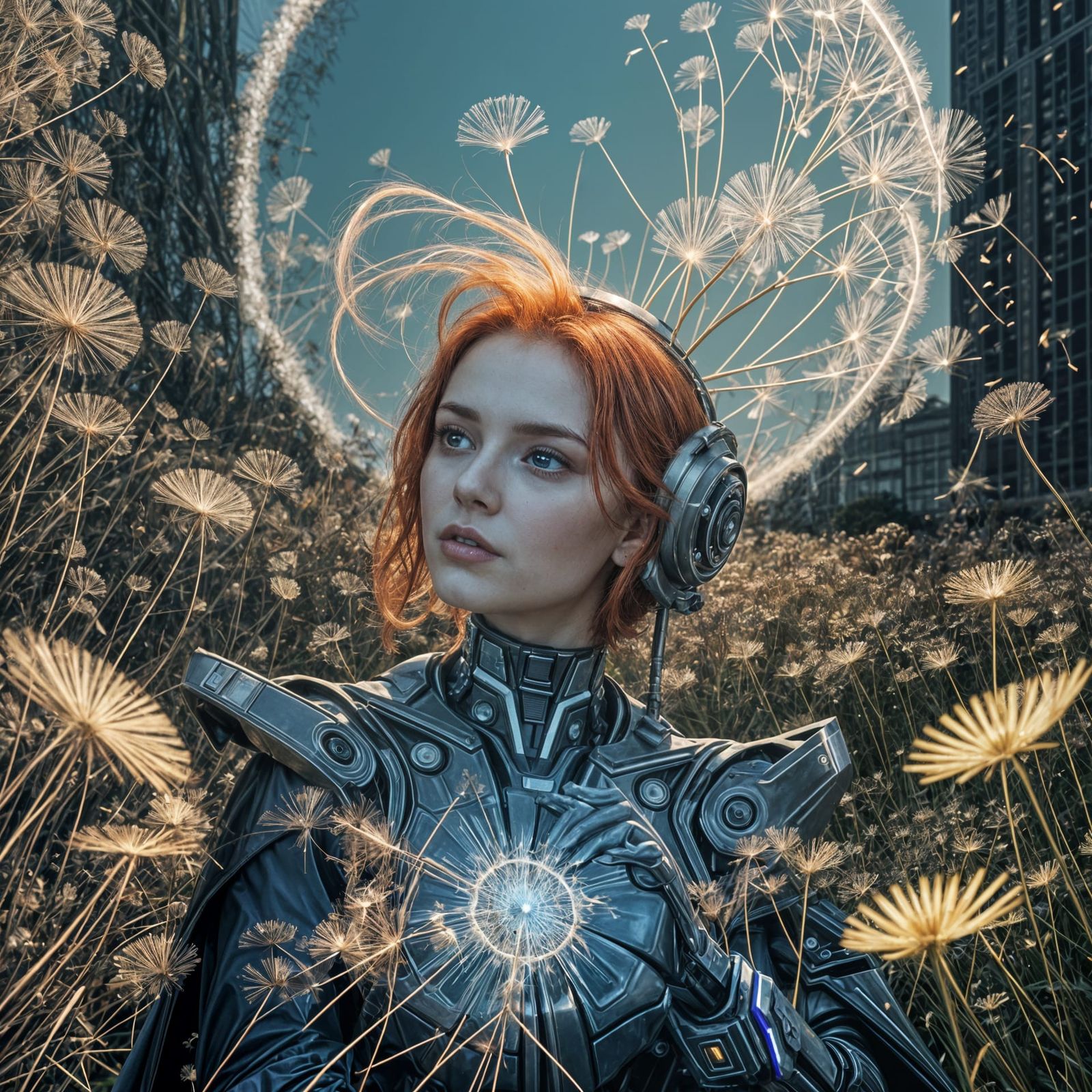 Cyber Goddess in Dandelion Fields