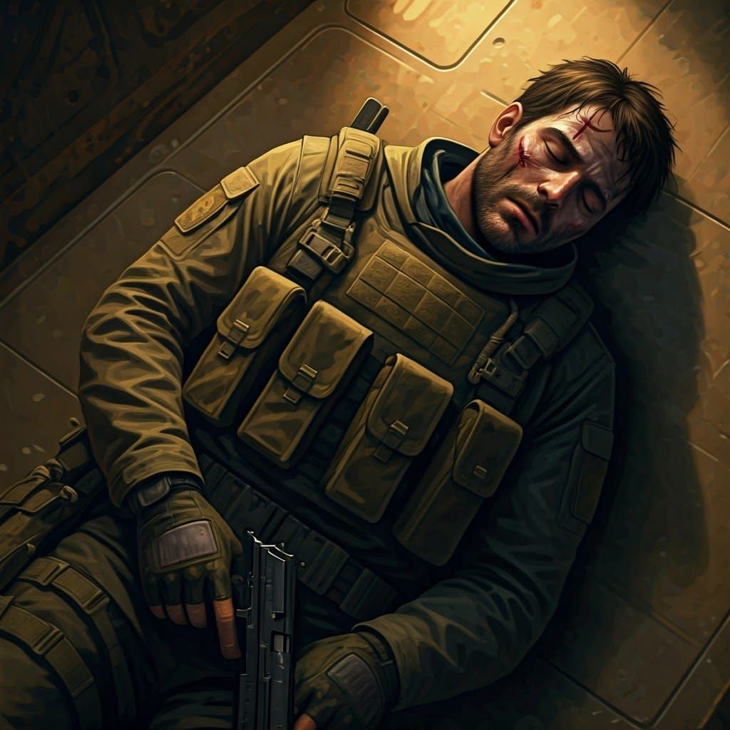 Wounded Agent Sleeping: Hyperrealistic Concept Art