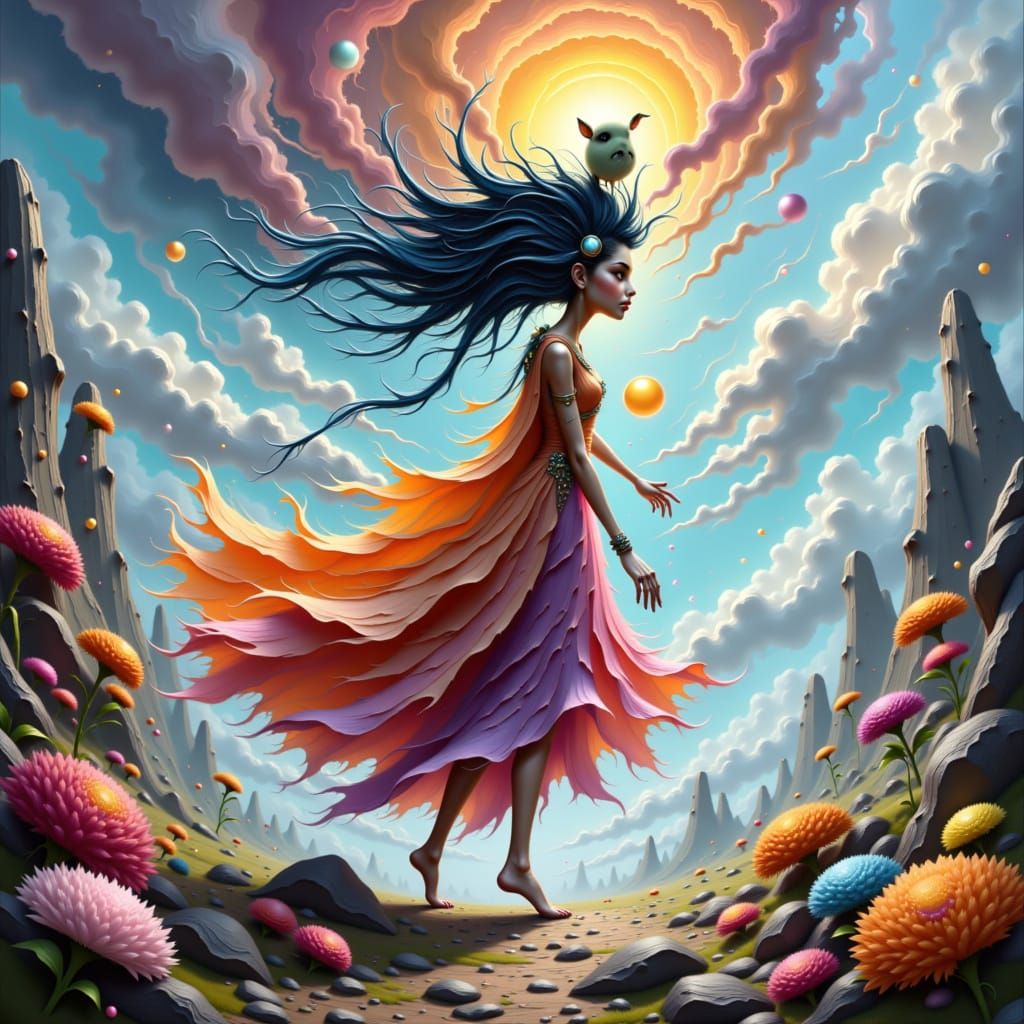 Whimsical Tornado Elemental Dancing in Dreamlike Landscape