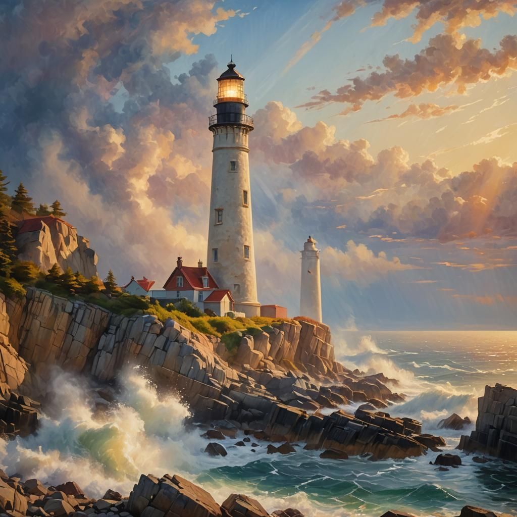 Ethereal Lighthouse Landscape in the Style of Renoir