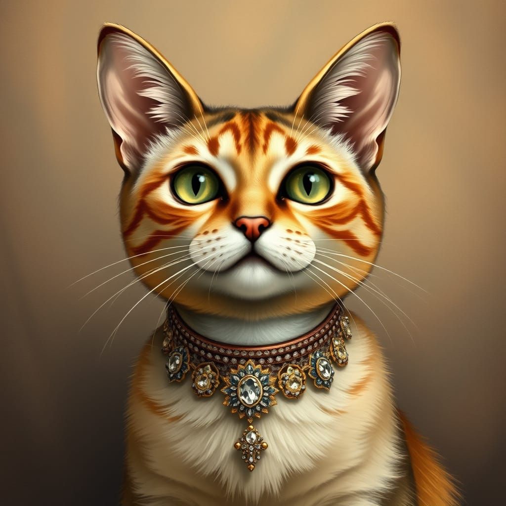 Regal Cat Portrait in Victorian Illustration Style