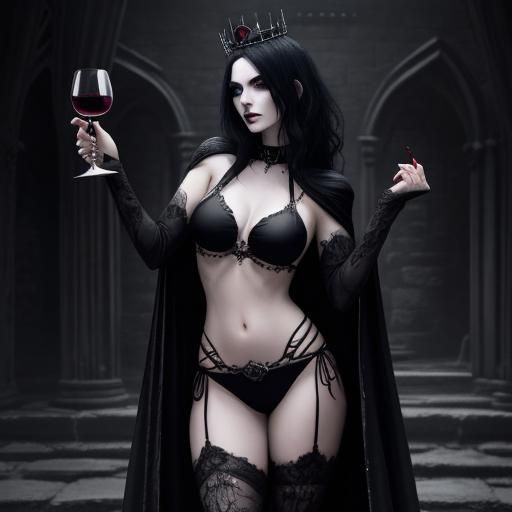 Gothic Woman with Dark Crown in Castle